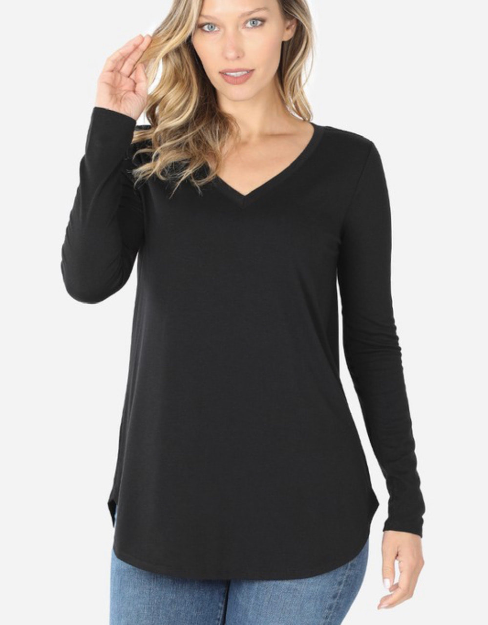 Long Sleeve V-neck Round Hem Top (Various Colors) | Anchored Designs ...